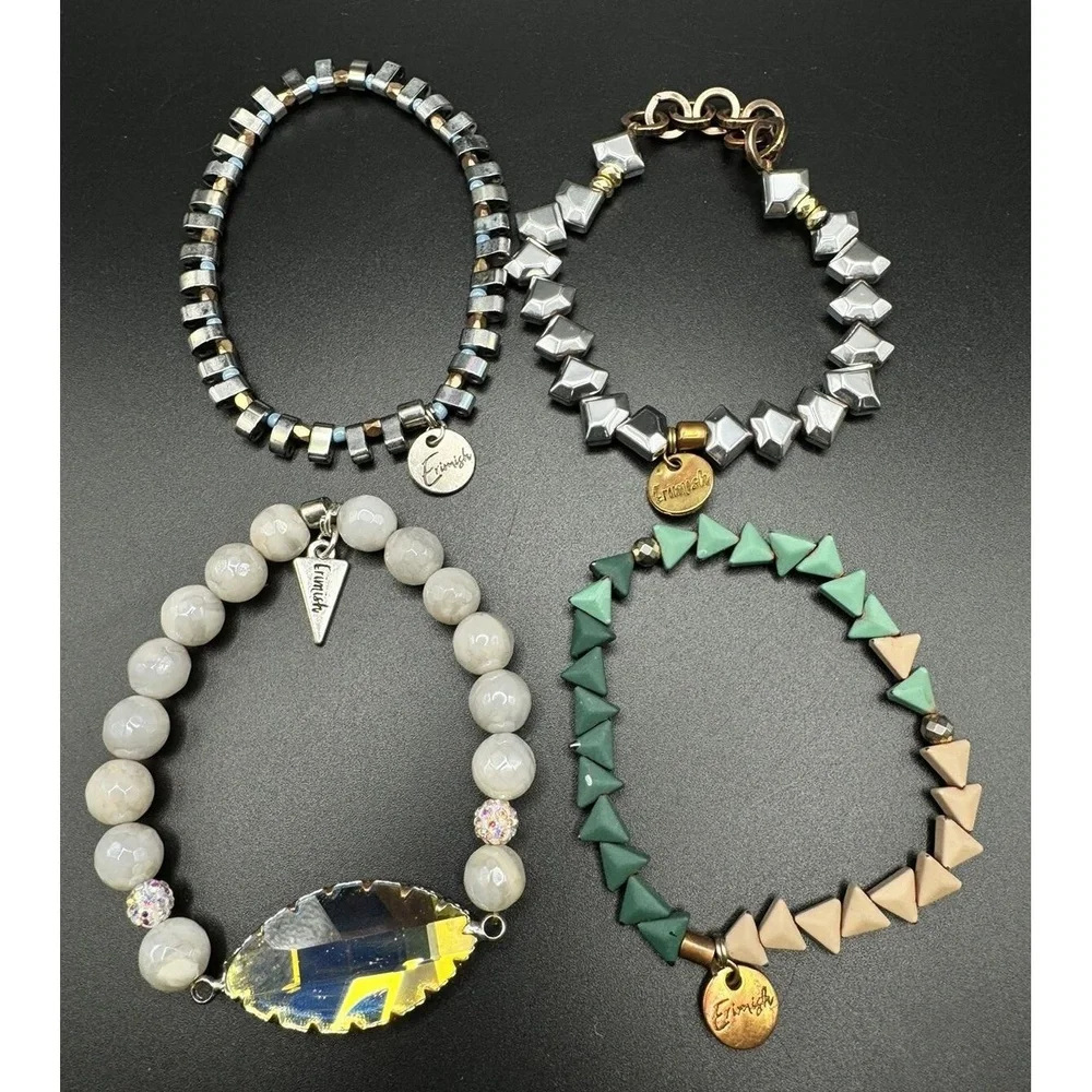 Erimish Stretch Stack Bracelets Lot Of 4 Multicolor Iridescent Silver Green